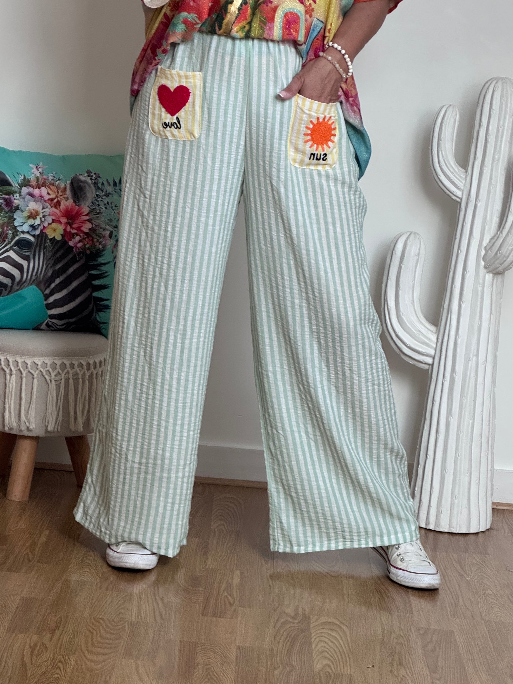 Pantalon rayures verts