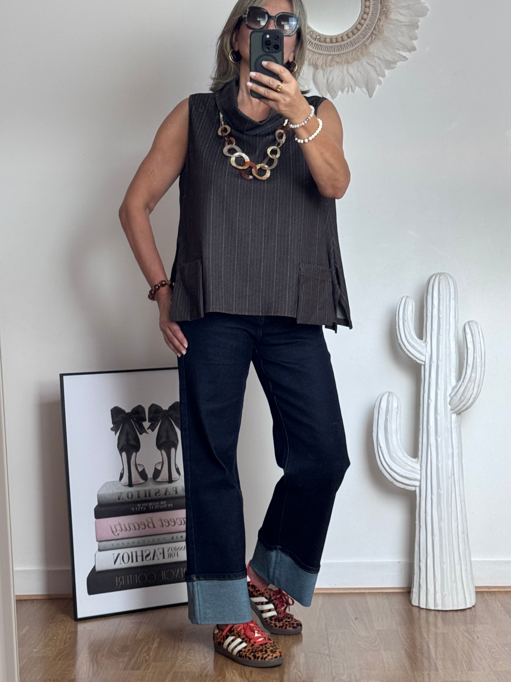 Jean revers wide leg bleu brut
