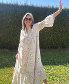 Robe longue bandana et broderie beige