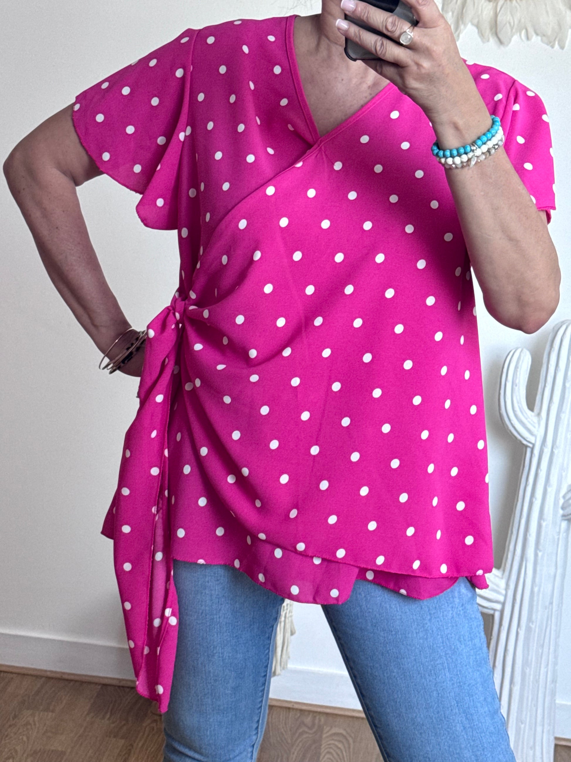 Blouse pois rose TU 44/50