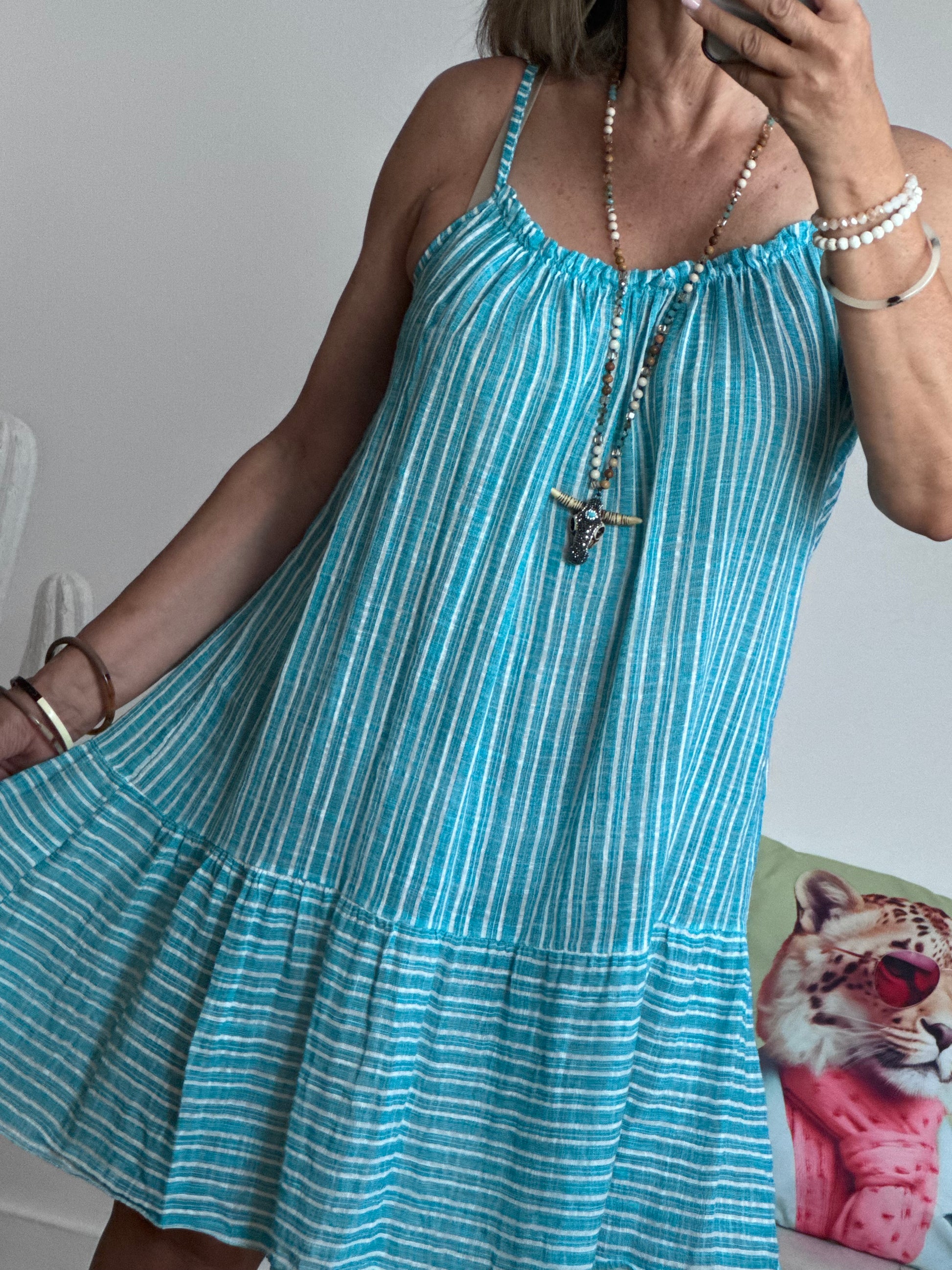 Robe d’été coton tisse turquoise