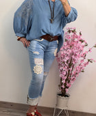 Blouse bohème bleu tencel  TU 44/50