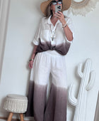 Pantalon palazzo Lin blanc et marron