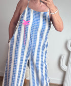 Salopette rayée bleue palmier