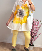 Chemise évasée fleurs jaune TU 38/46