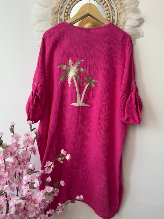 Robe palmier fuchsia