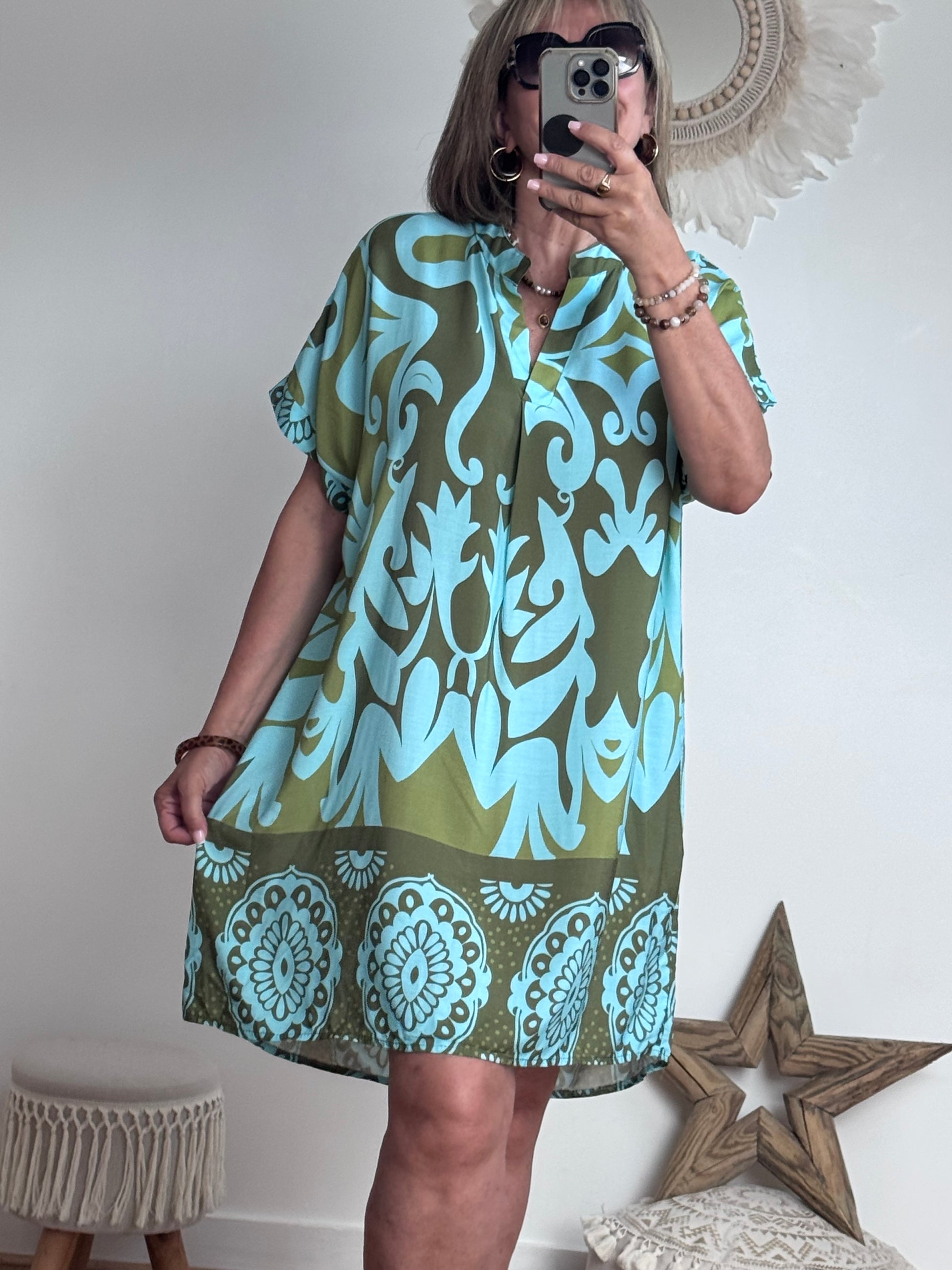 Robe Elisa kaki/turquoise