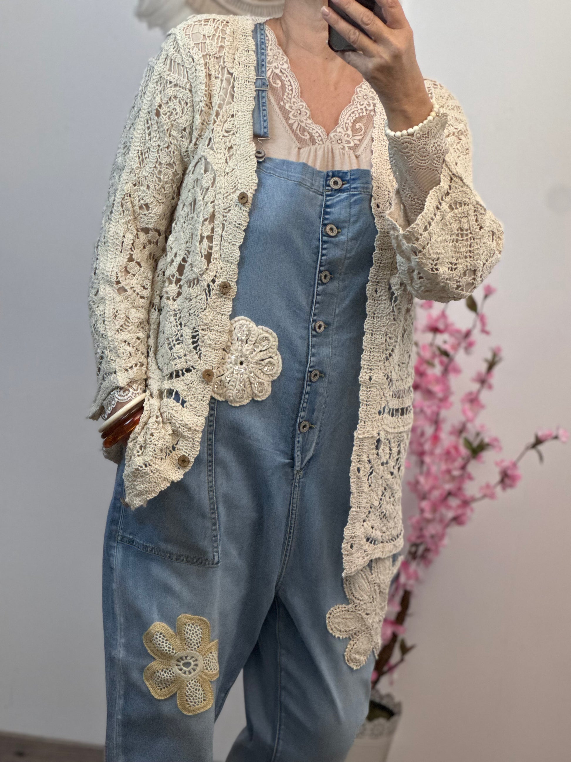 Gilet long crochet beige TU 38/44