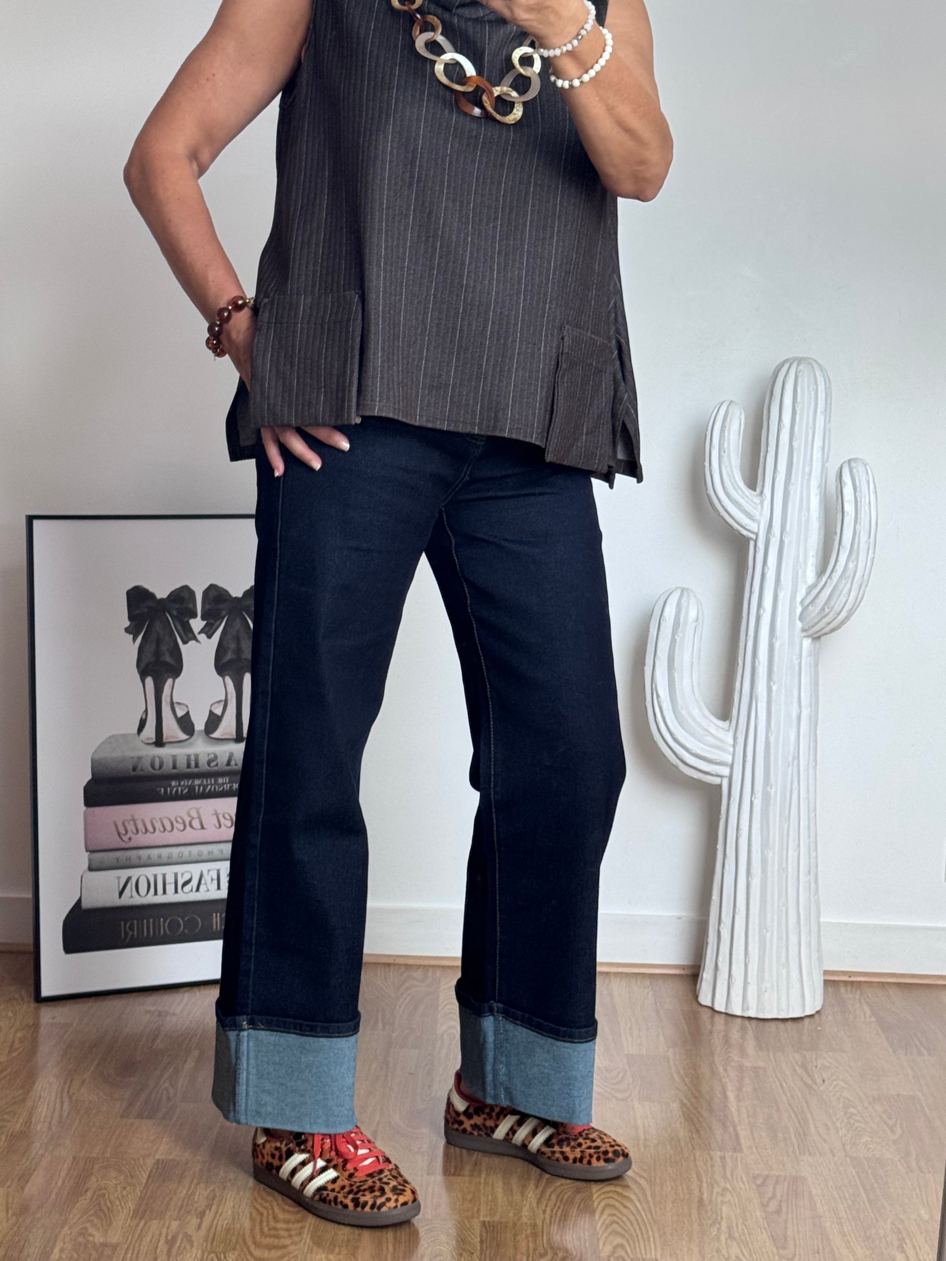 Jean revers wide leg bleu brut