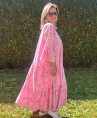 Robe longue bandana et broderie rose