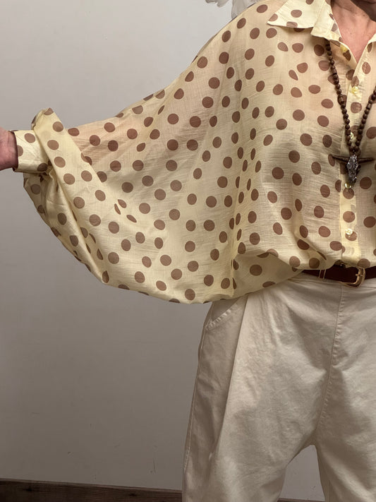 Blouse fluide jaune pois marrons