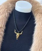 Collier cordelette noire tête de buffle