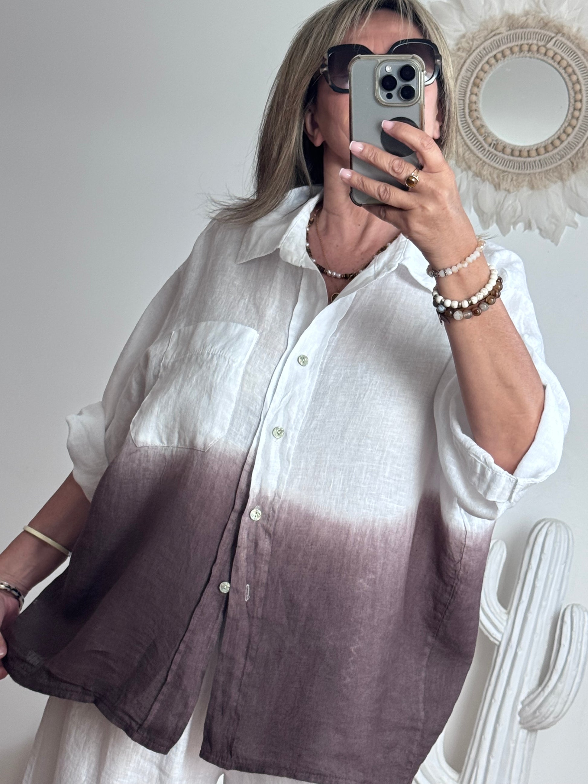 Chemise lin blanche et marron TU 38/48