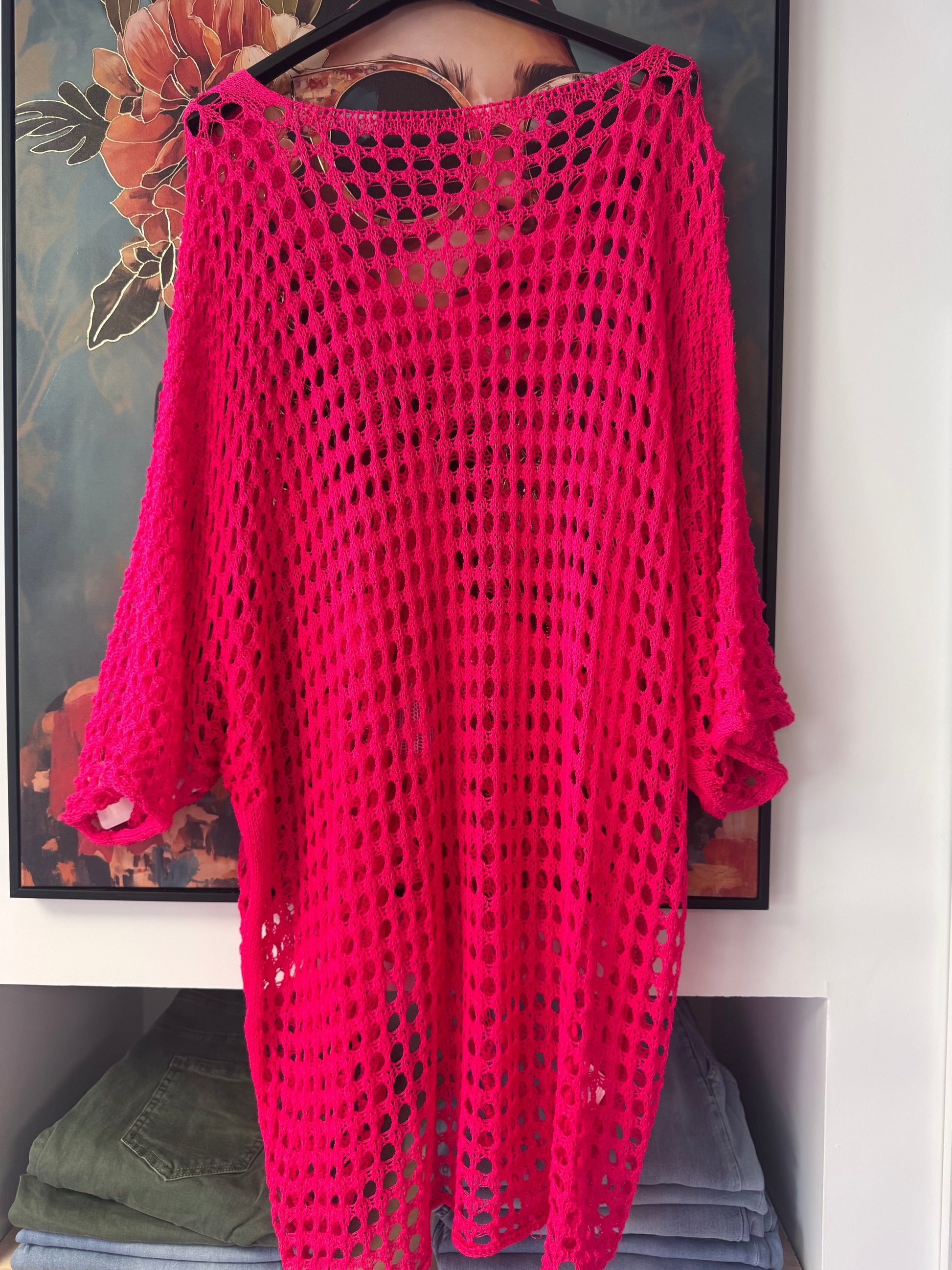 Pull crochet fuchsia
