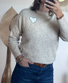 Pull coeur beige chiné
