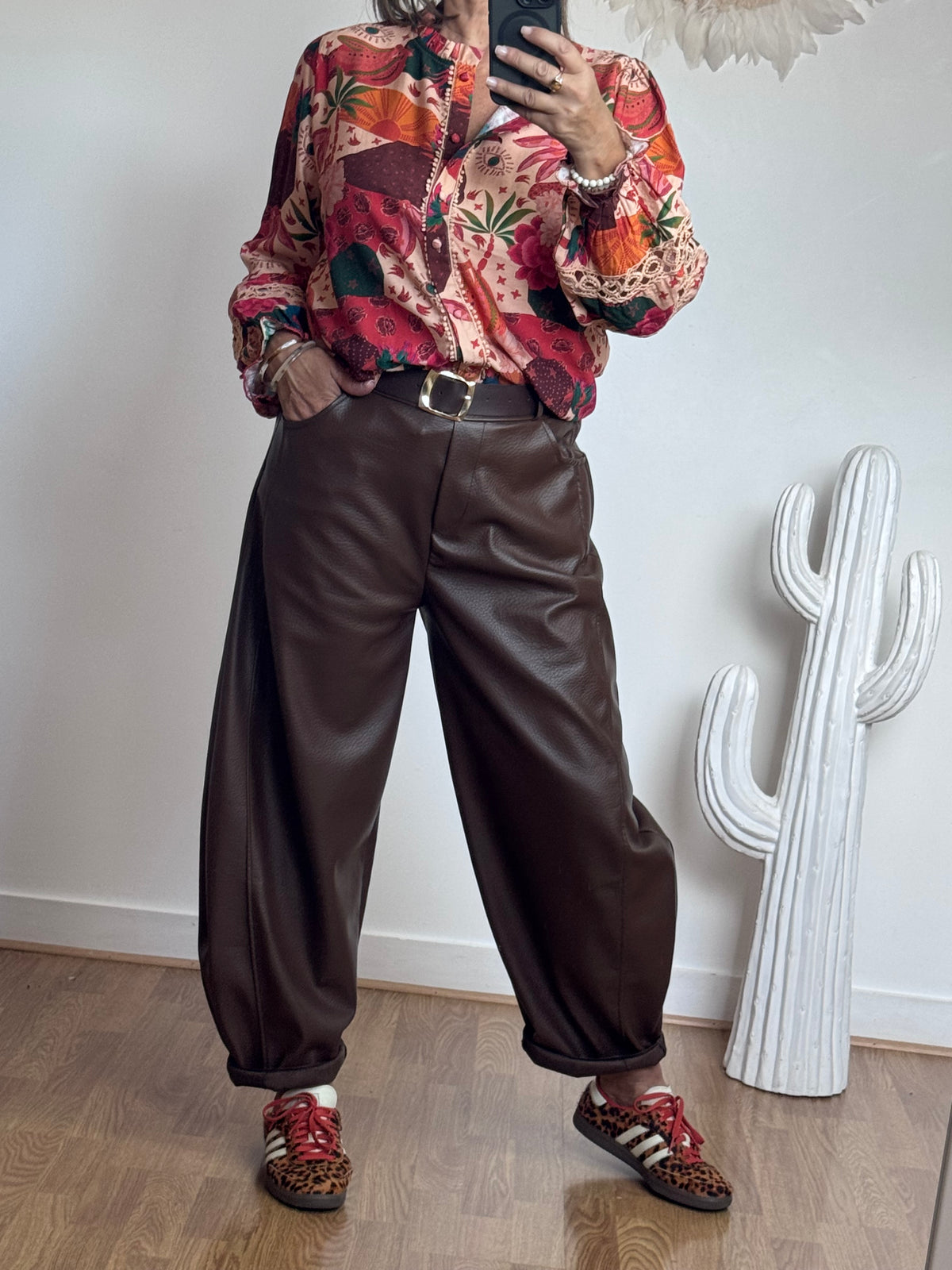 Pantalon barrel similicuir marron TU 38/46