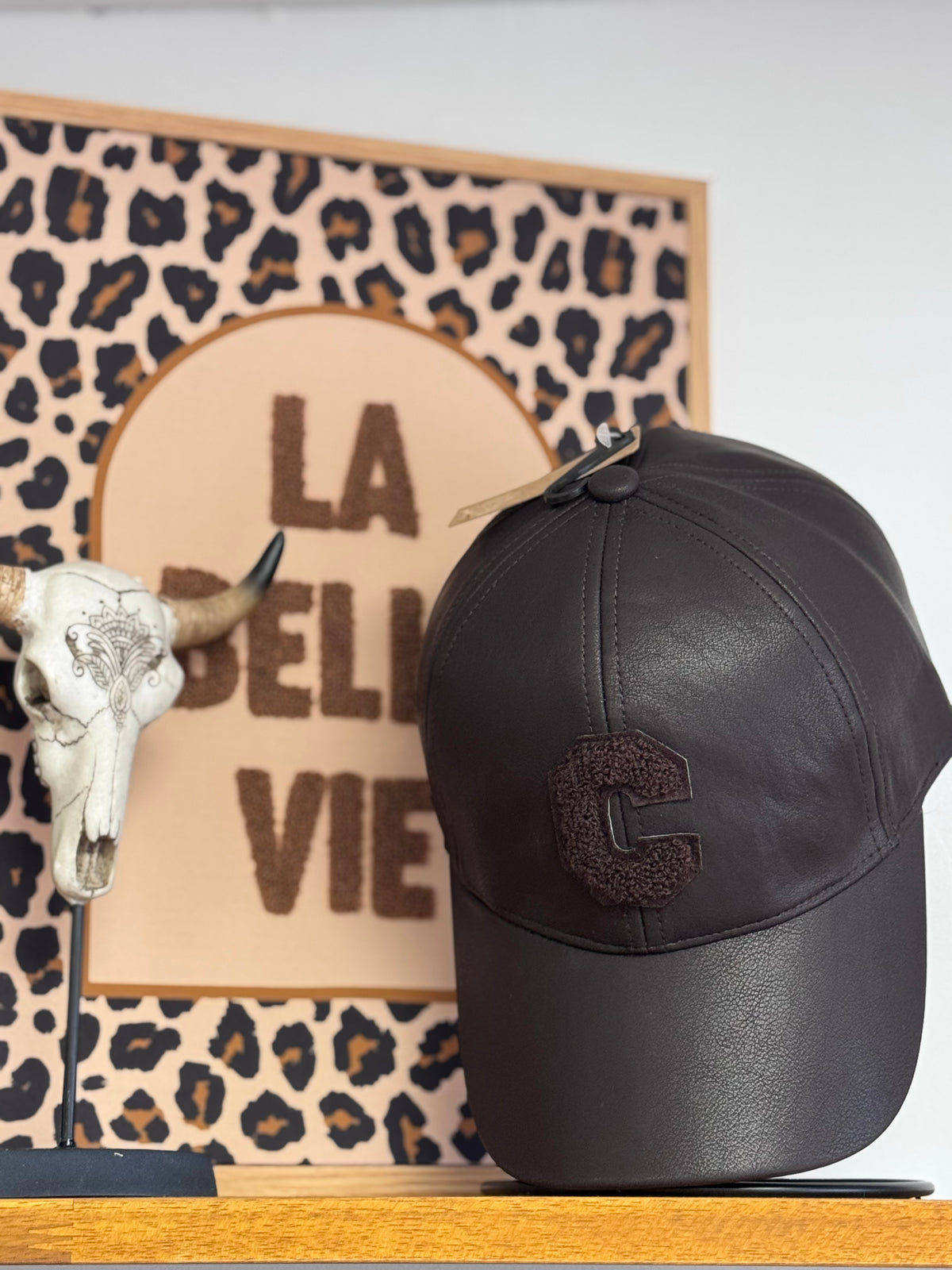 Casquette similicuir marron