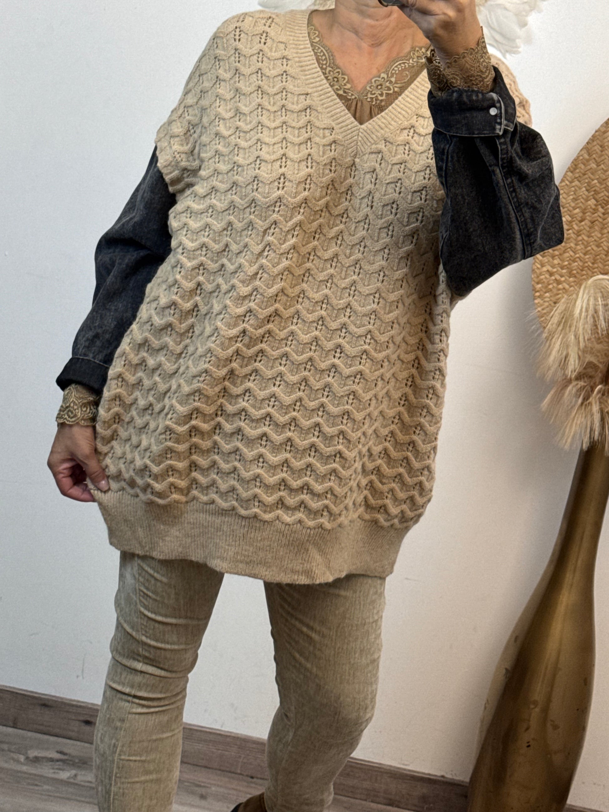 Pull beige manches jeans TU 44/50