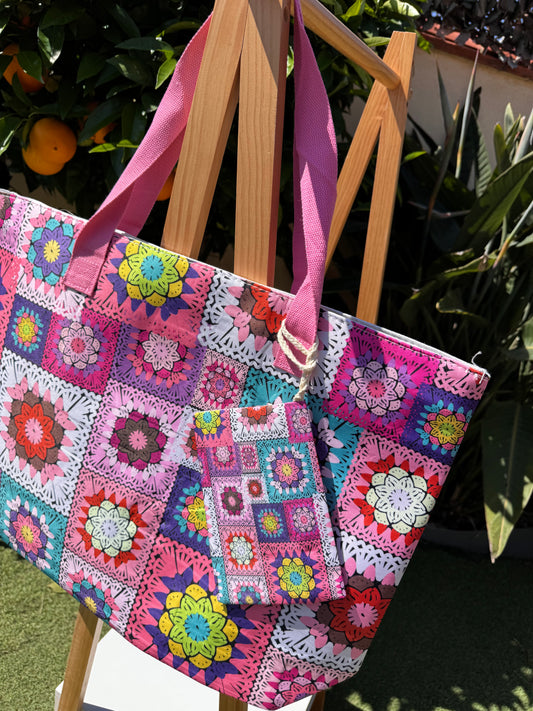 Grand sac fourre tout imprimé crochet