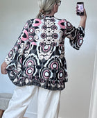Blouse camélia noire et rose