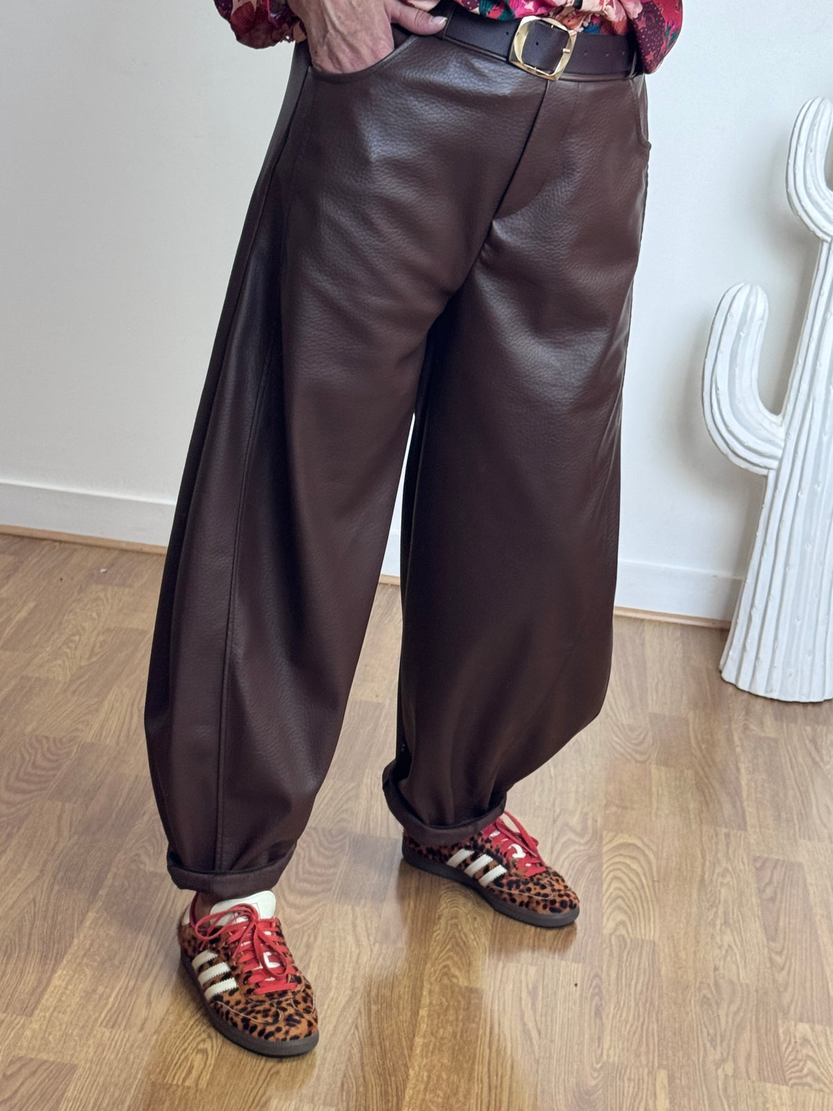 Pantalon barrel similicuir marron TU 38/46