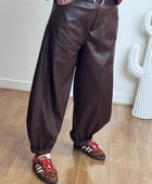 Pantalon barrel similicuir marron TU 38/46