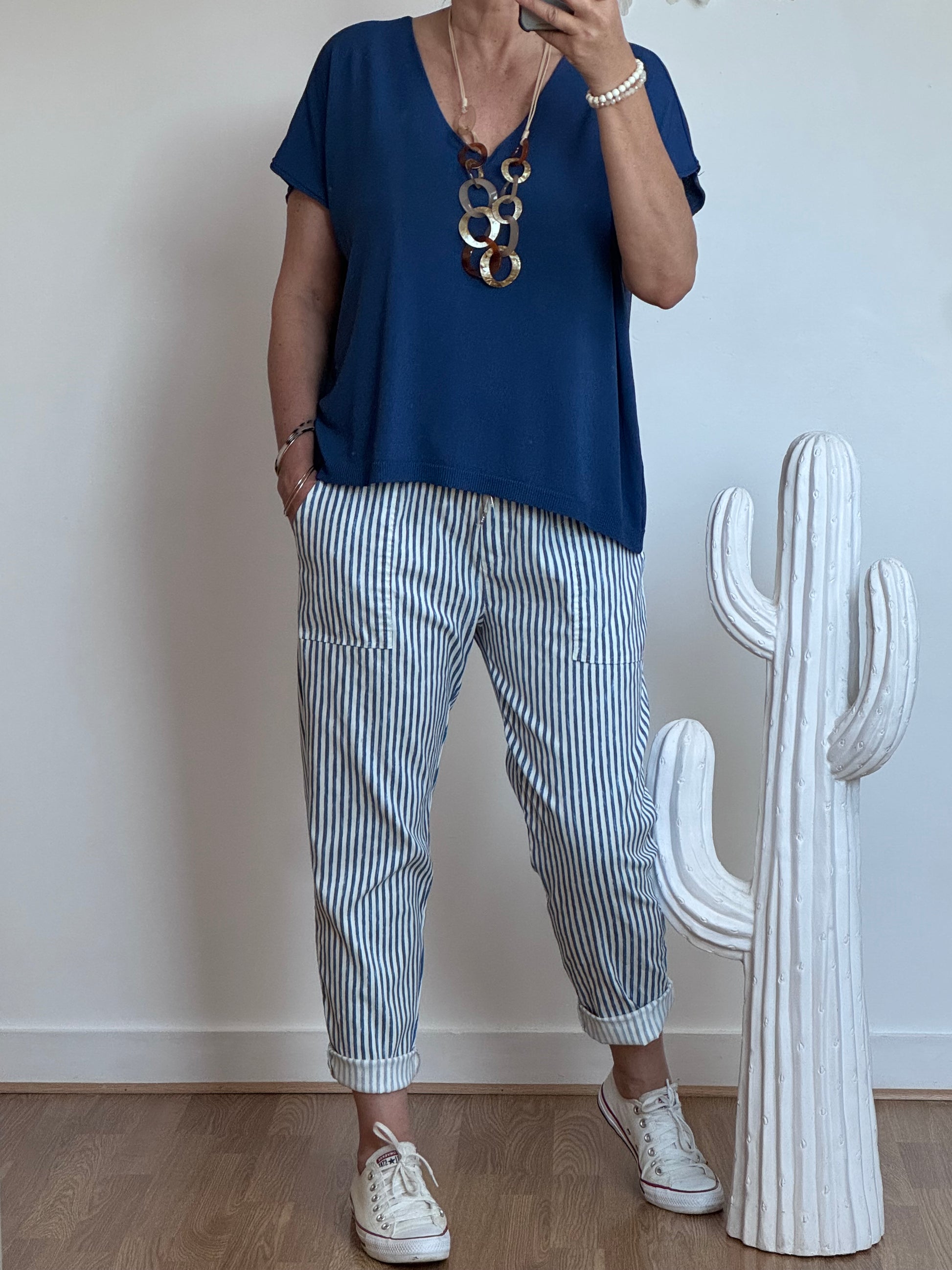 Pantalon confort rayures marine