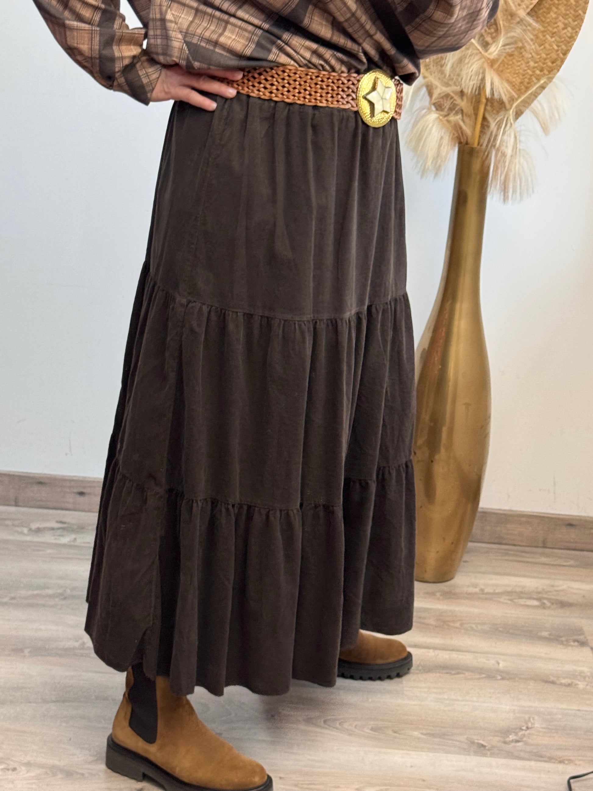 Jupe longue velours côtelé marron