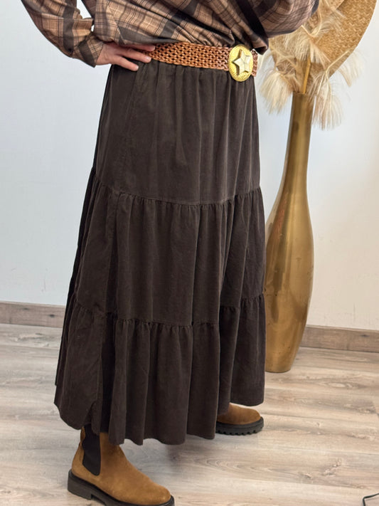 Jupe longue velours côtelé marron