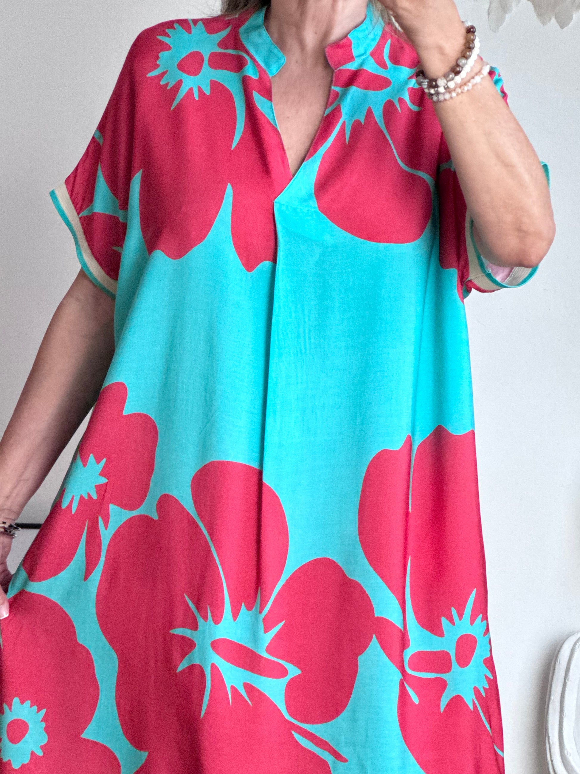Robe florale turquoise /rouge TU 40/48