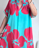 Robe florale turquoise /rouge TU 40/48