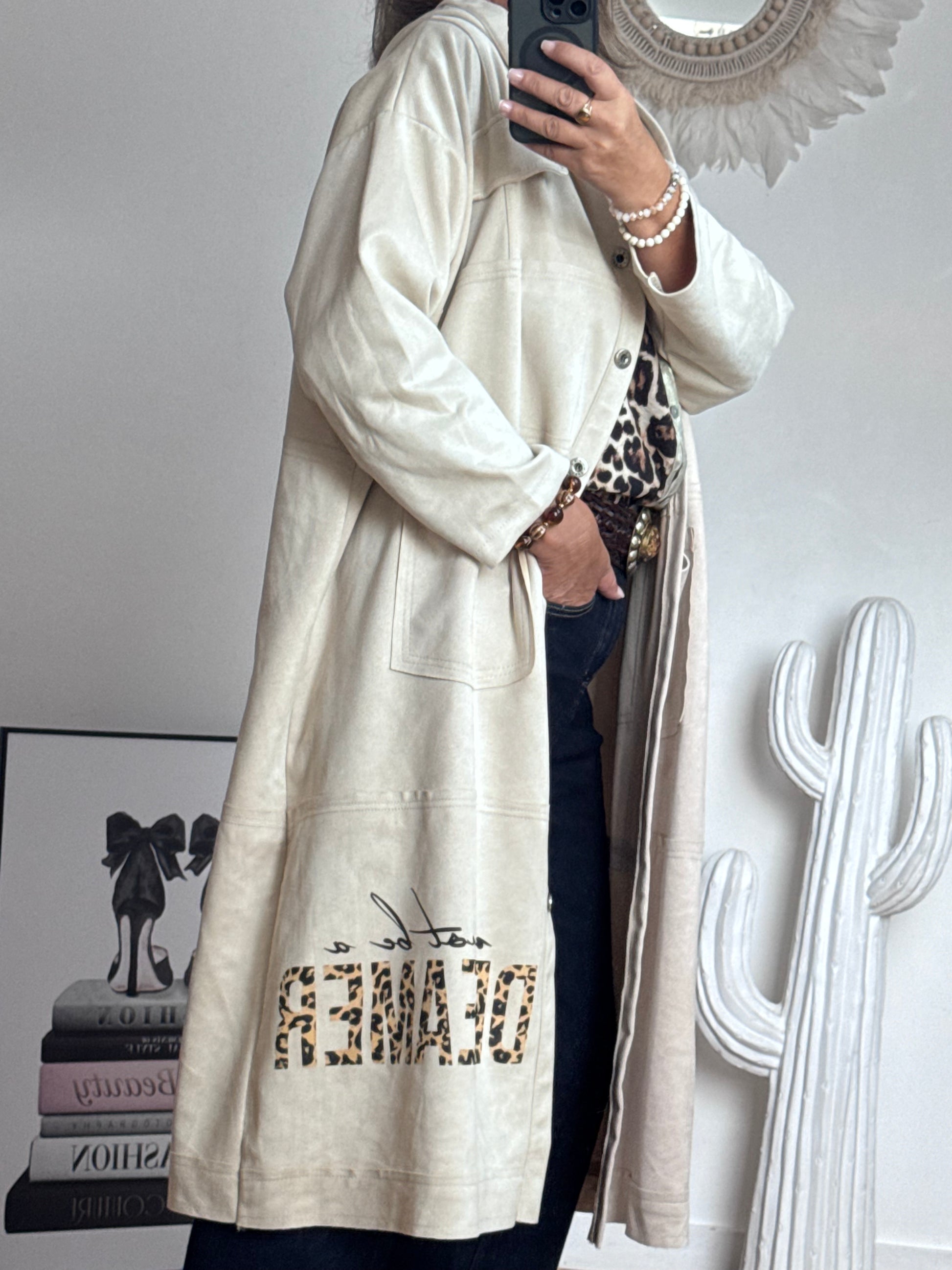Veste longue suédine beige