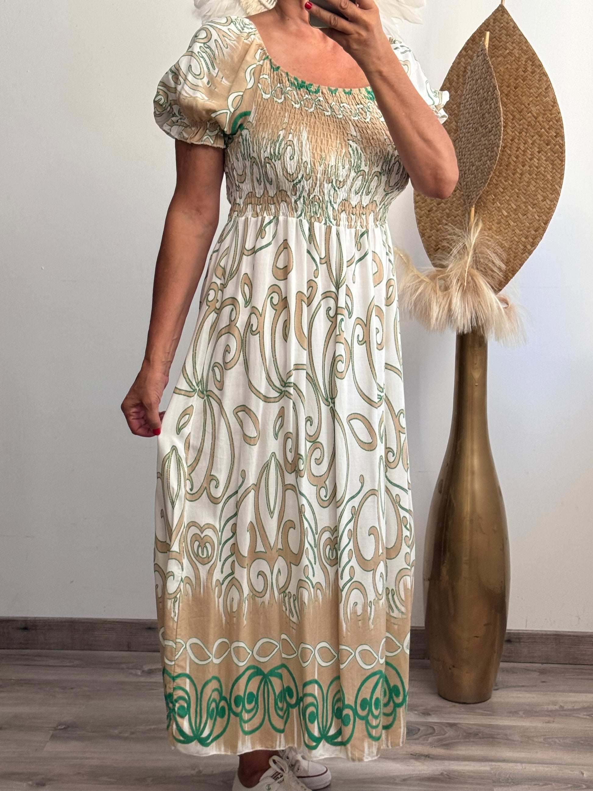 Robe smoke vert et blanc