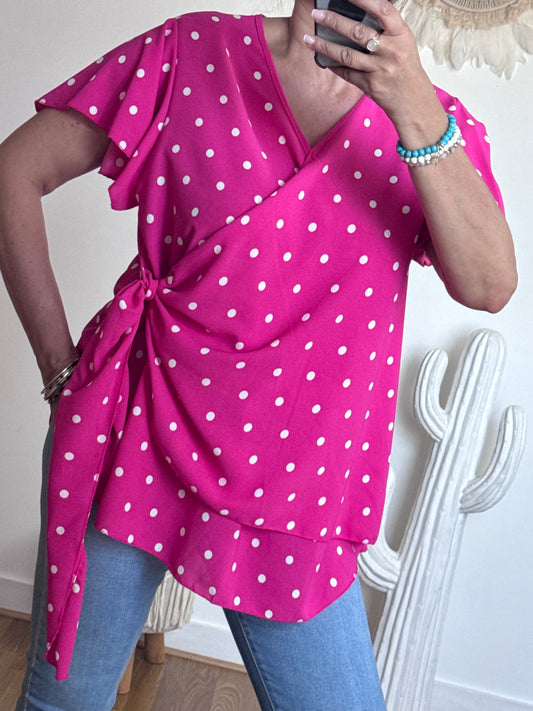 Blouse pois rose TU 44/50