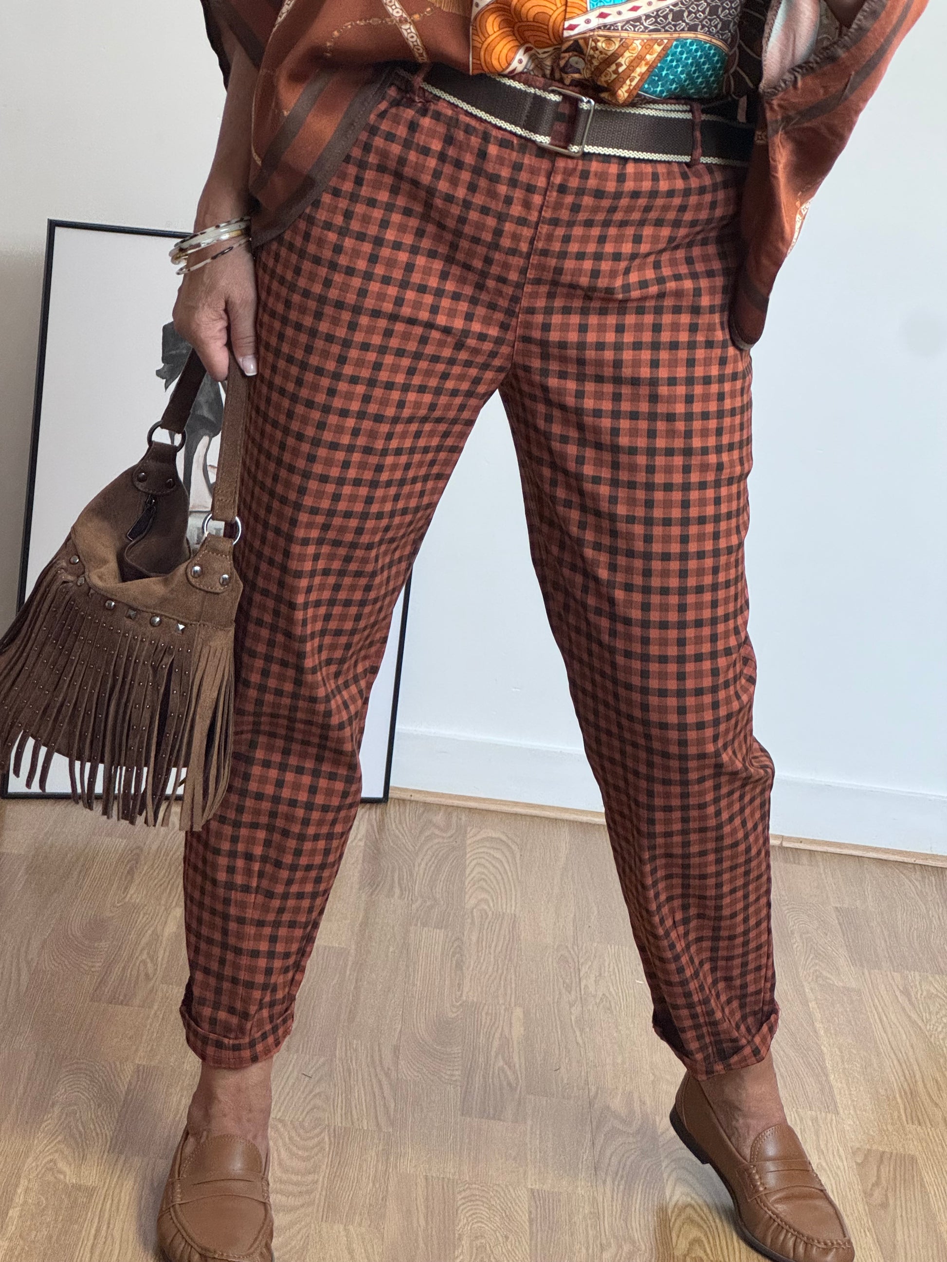 Pantalon vichy terracotta