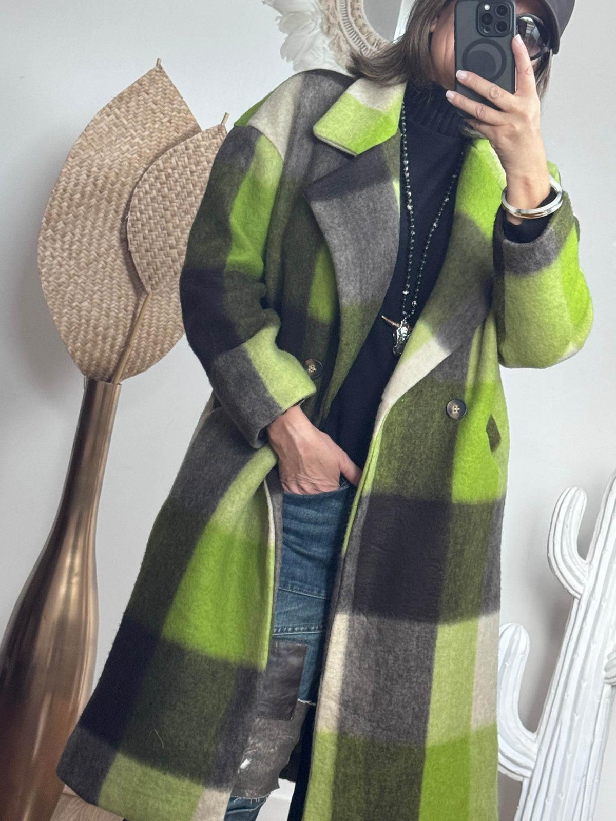 Manteau carreaux pistache