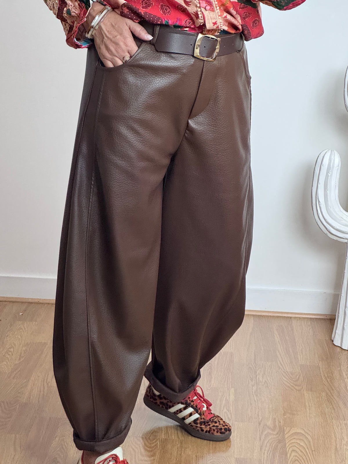 Pantalon barrel similicuir marron TU 38/46