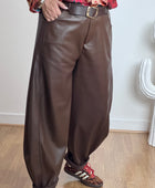 Pantalon barrel similicuir marron TU 38/46