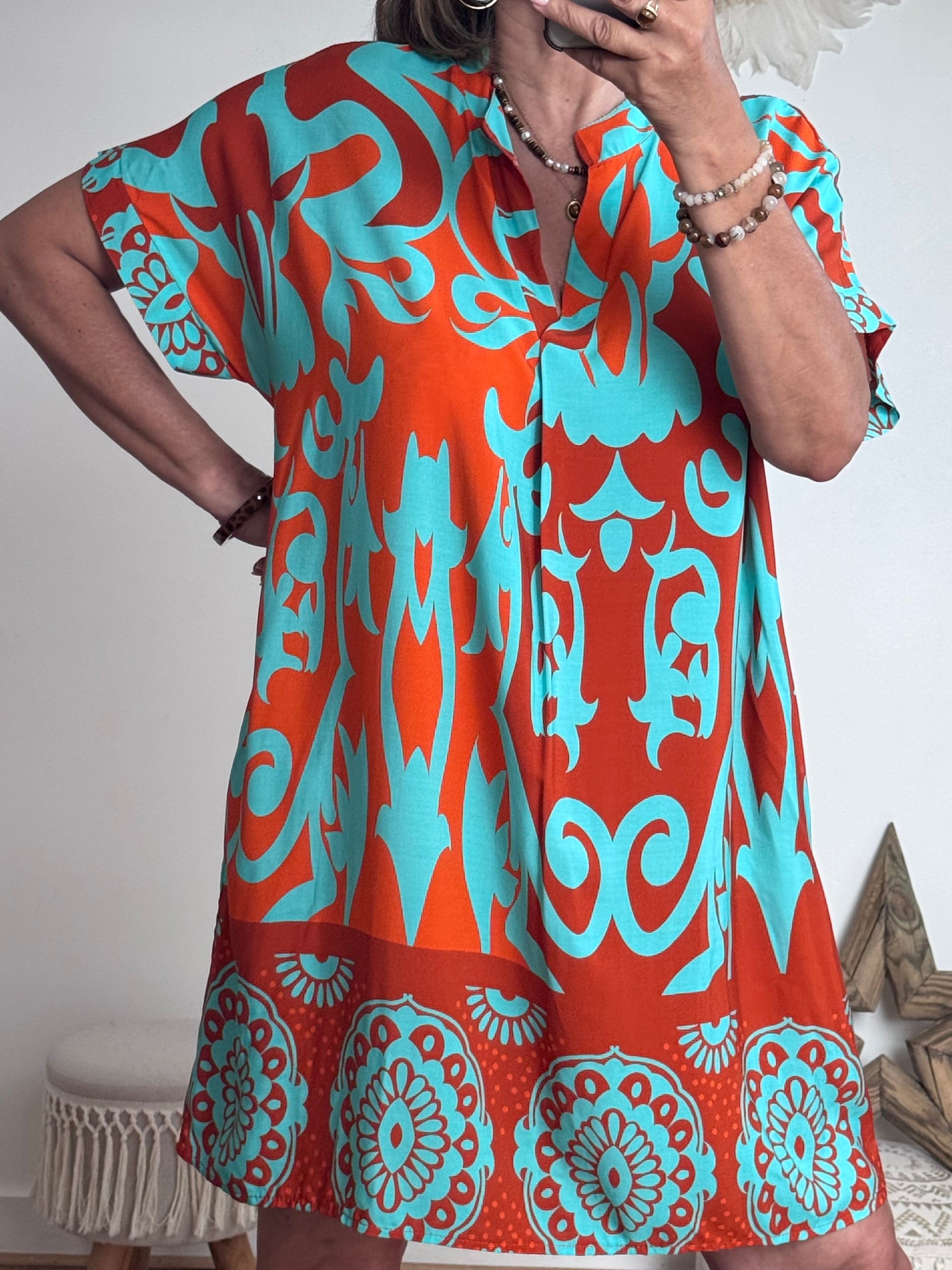 Robe Elisa orange/turquoise