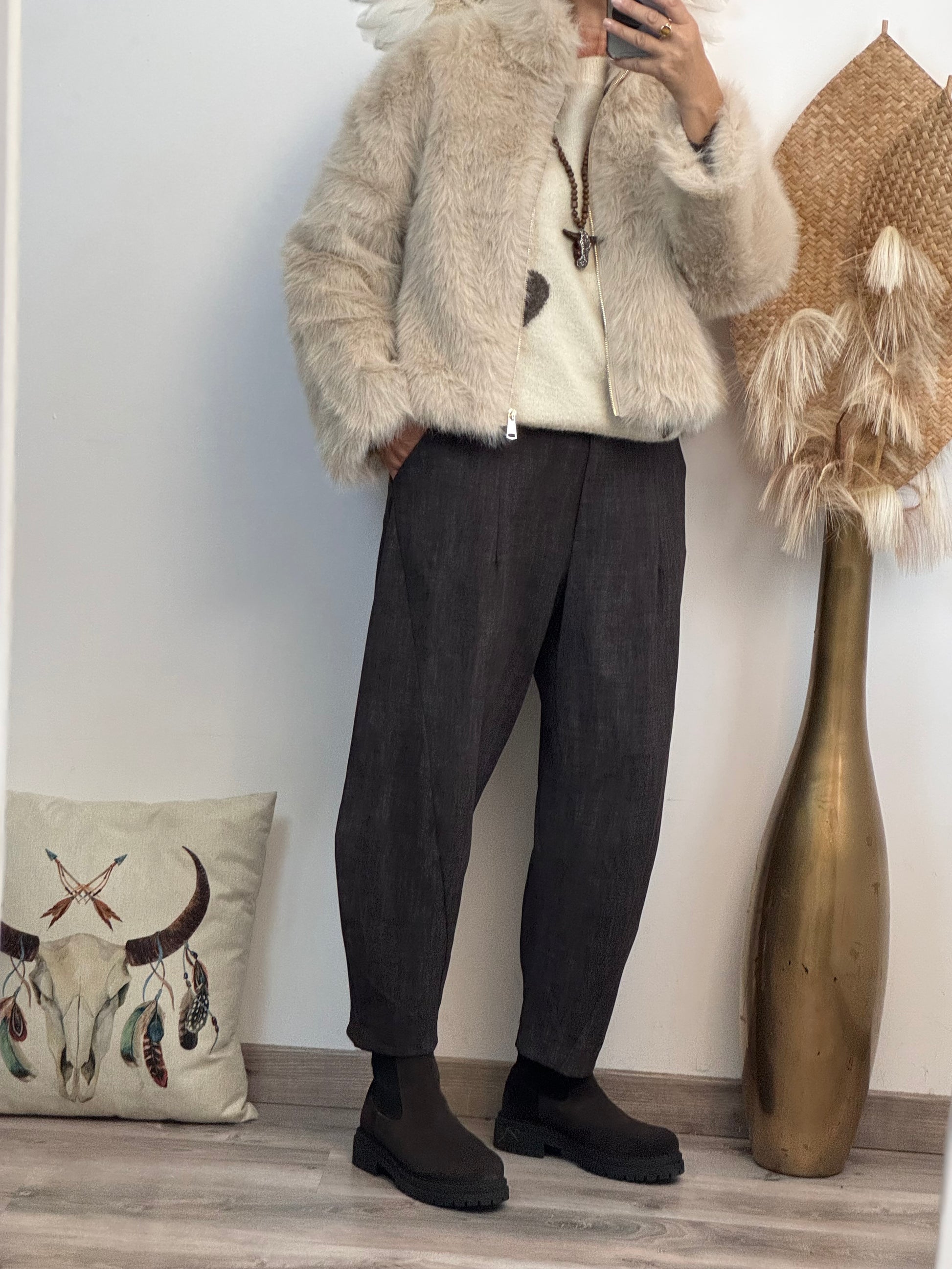 Blouson fausse fourrure beige