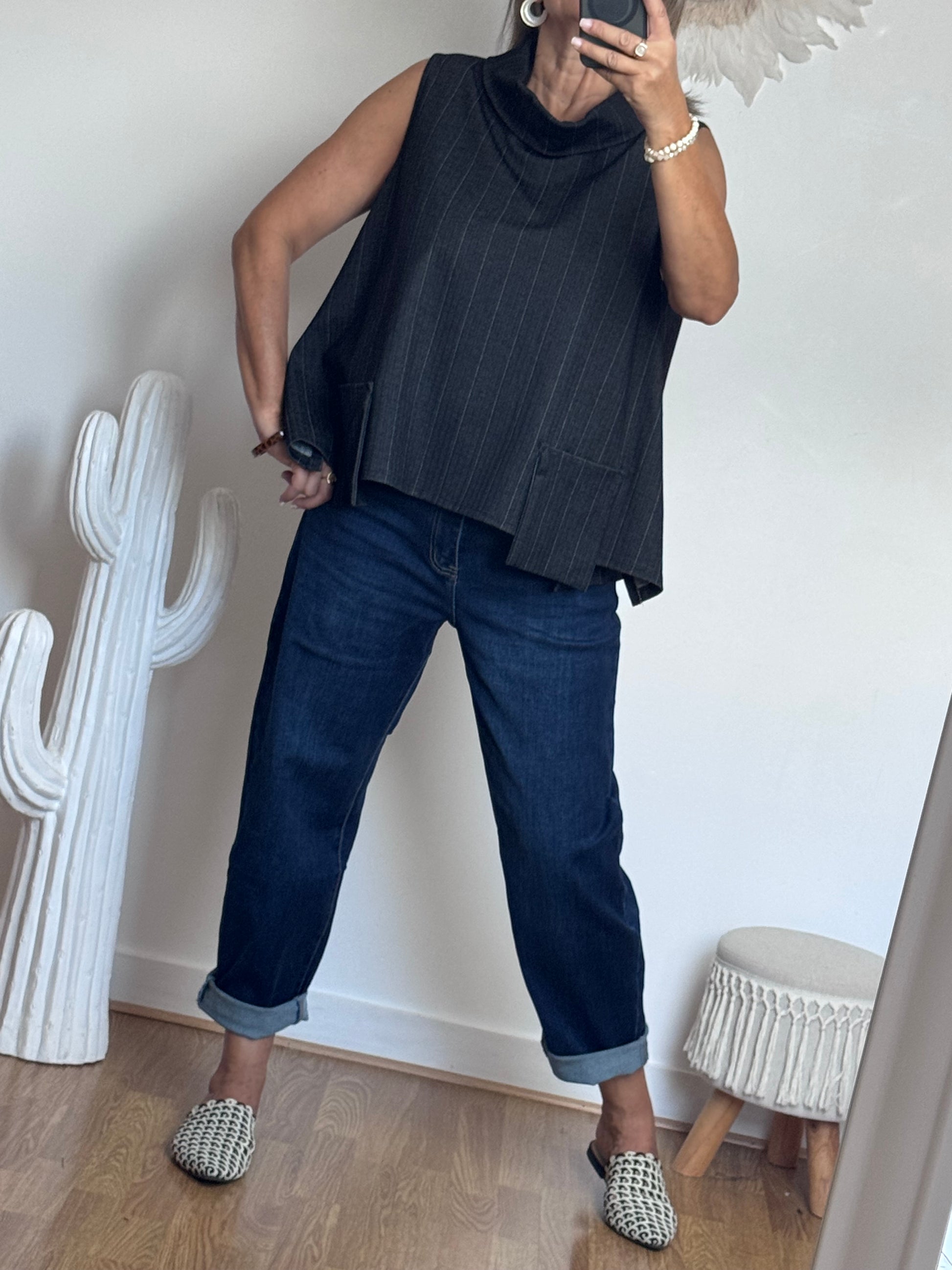 Jeans barrel bleu foncé