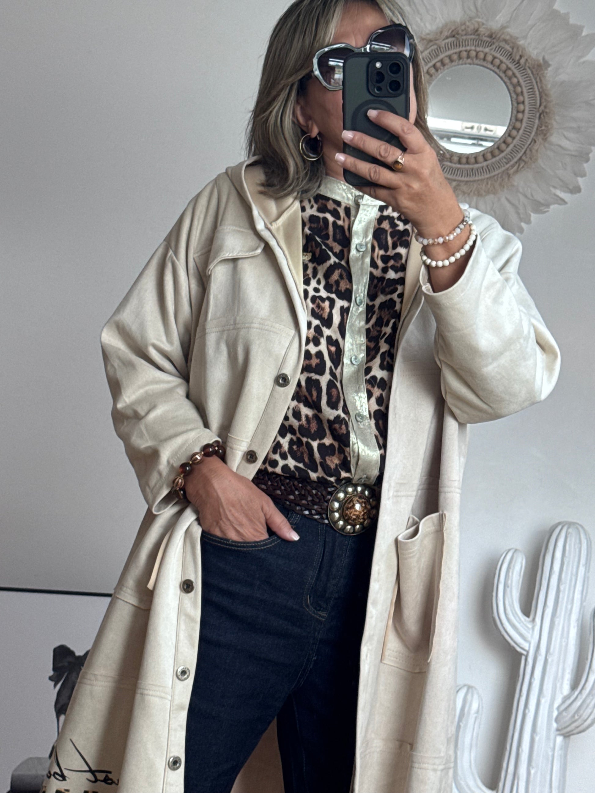 Veste longue suédine beige