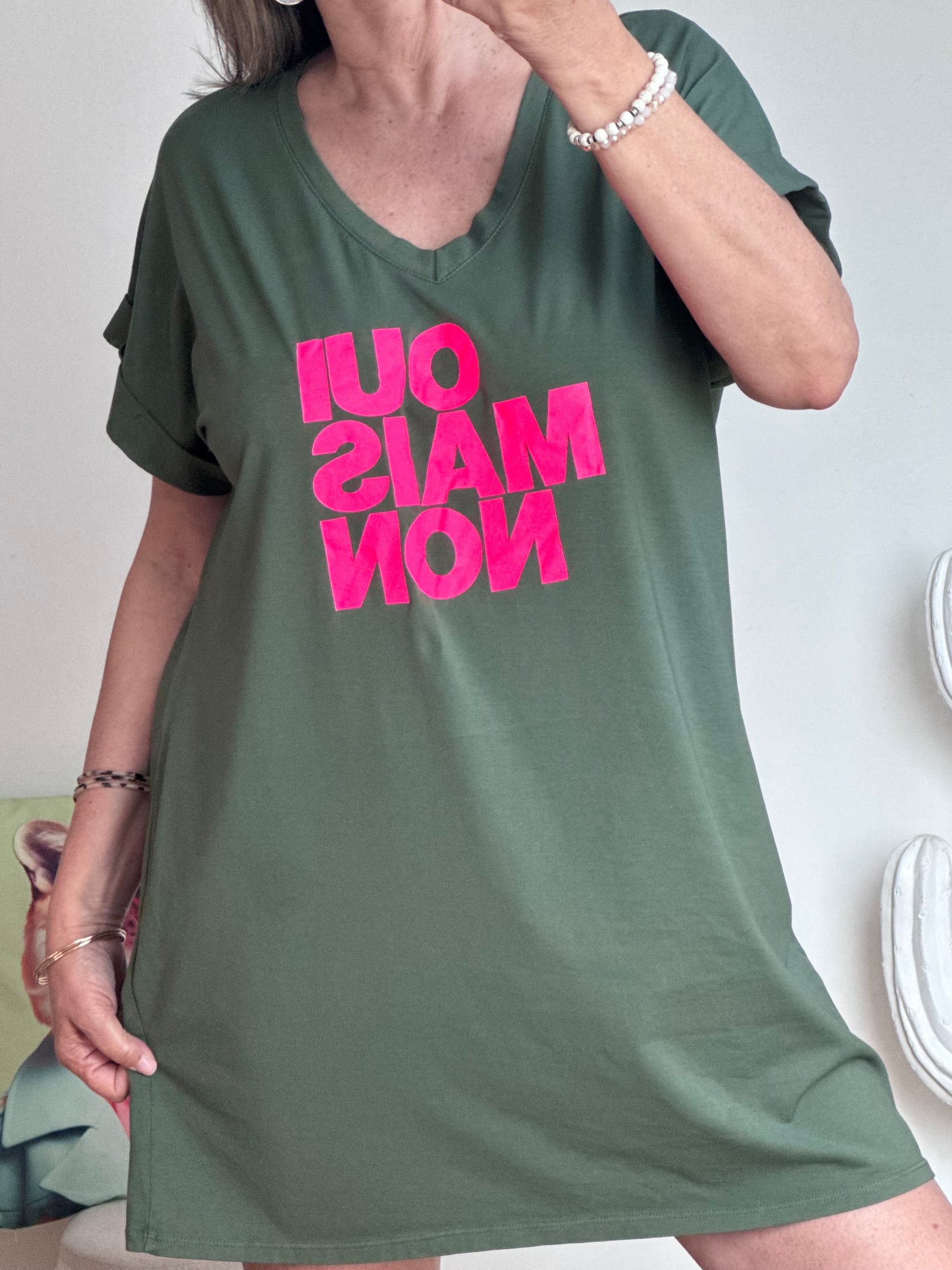 Robe teeshirt « Oui Mais Non » kaki