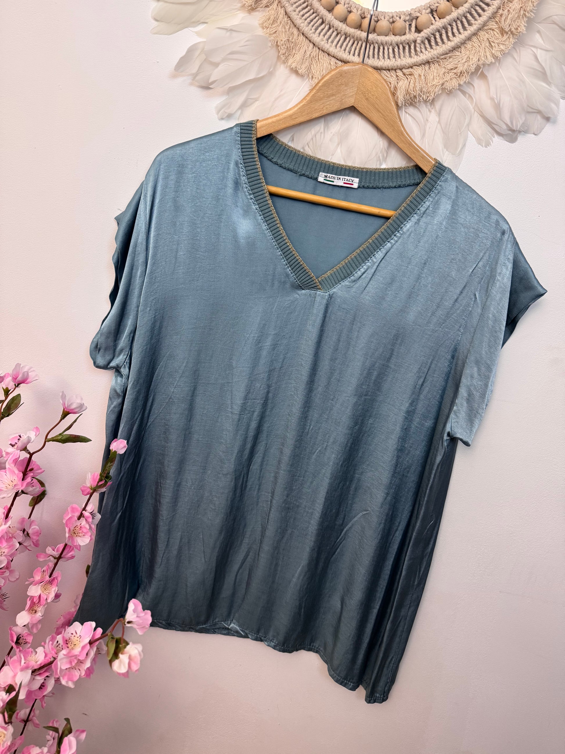 Teeshirt satiné bleu canard