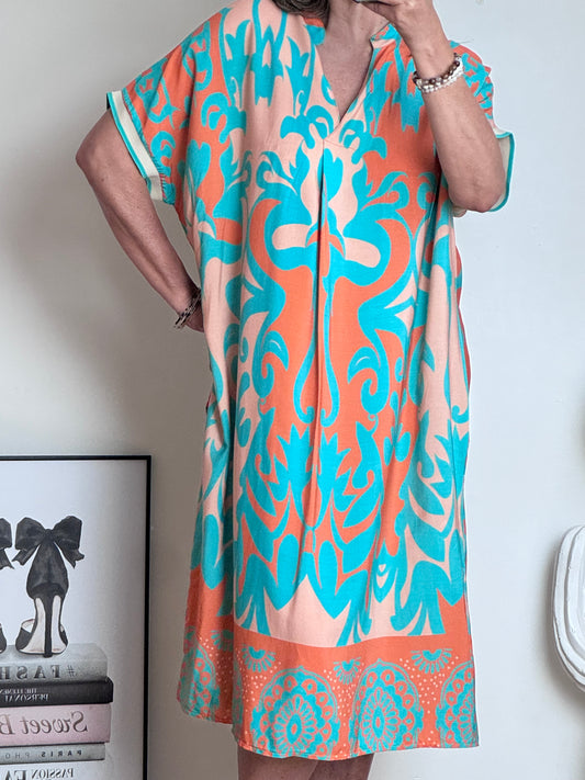 Robe arabesque turquoise /orange TU 40/48