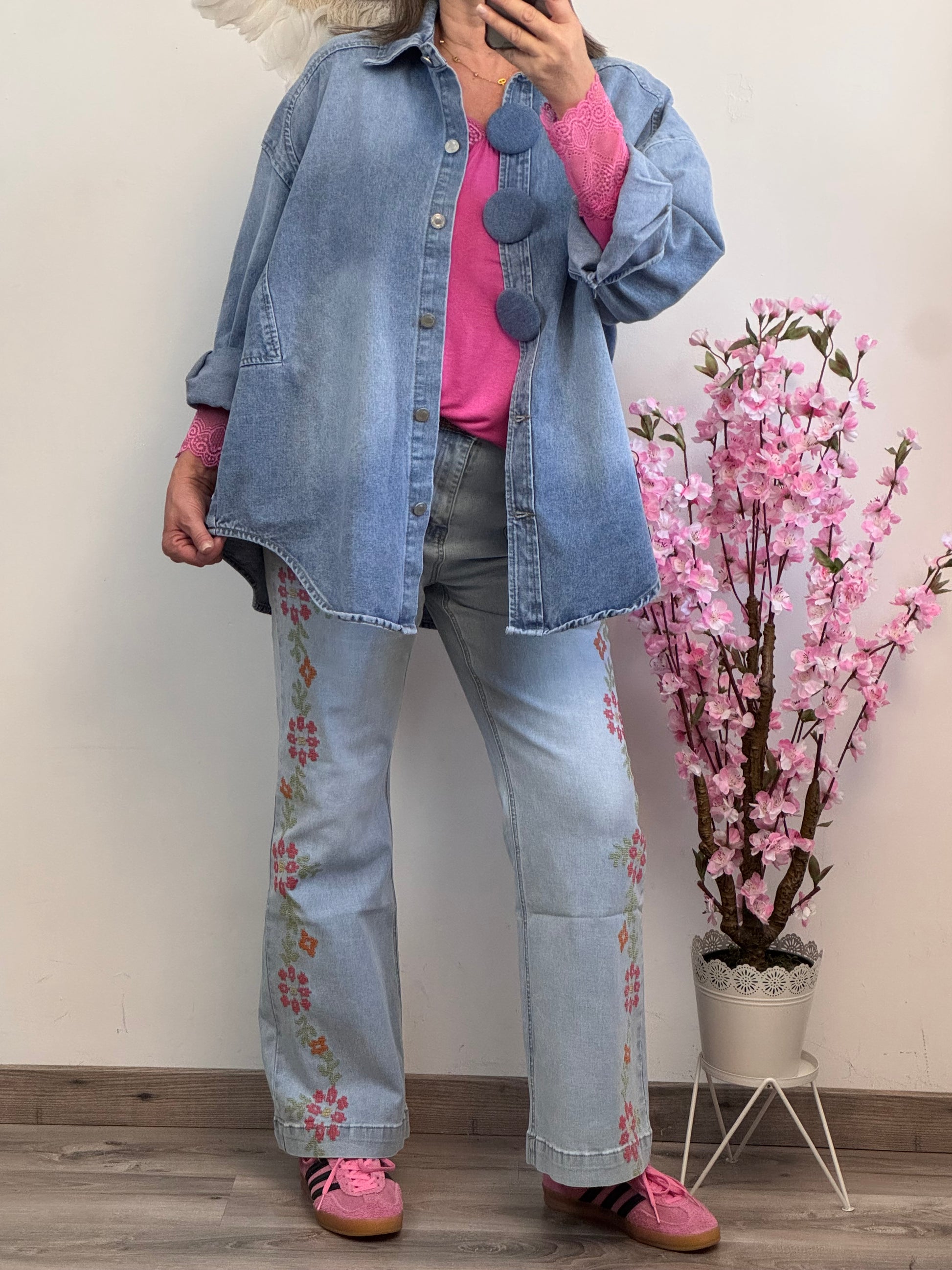 Jean Wide Leg brodé fleurs