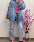 Jean Wide Leg brodé fleurs