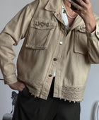 Veste jeans beige dentelle