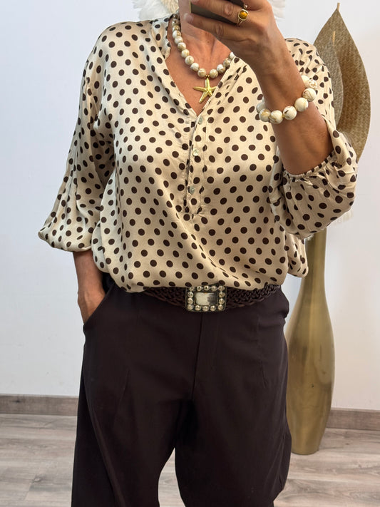 Blouse à pois marron soie