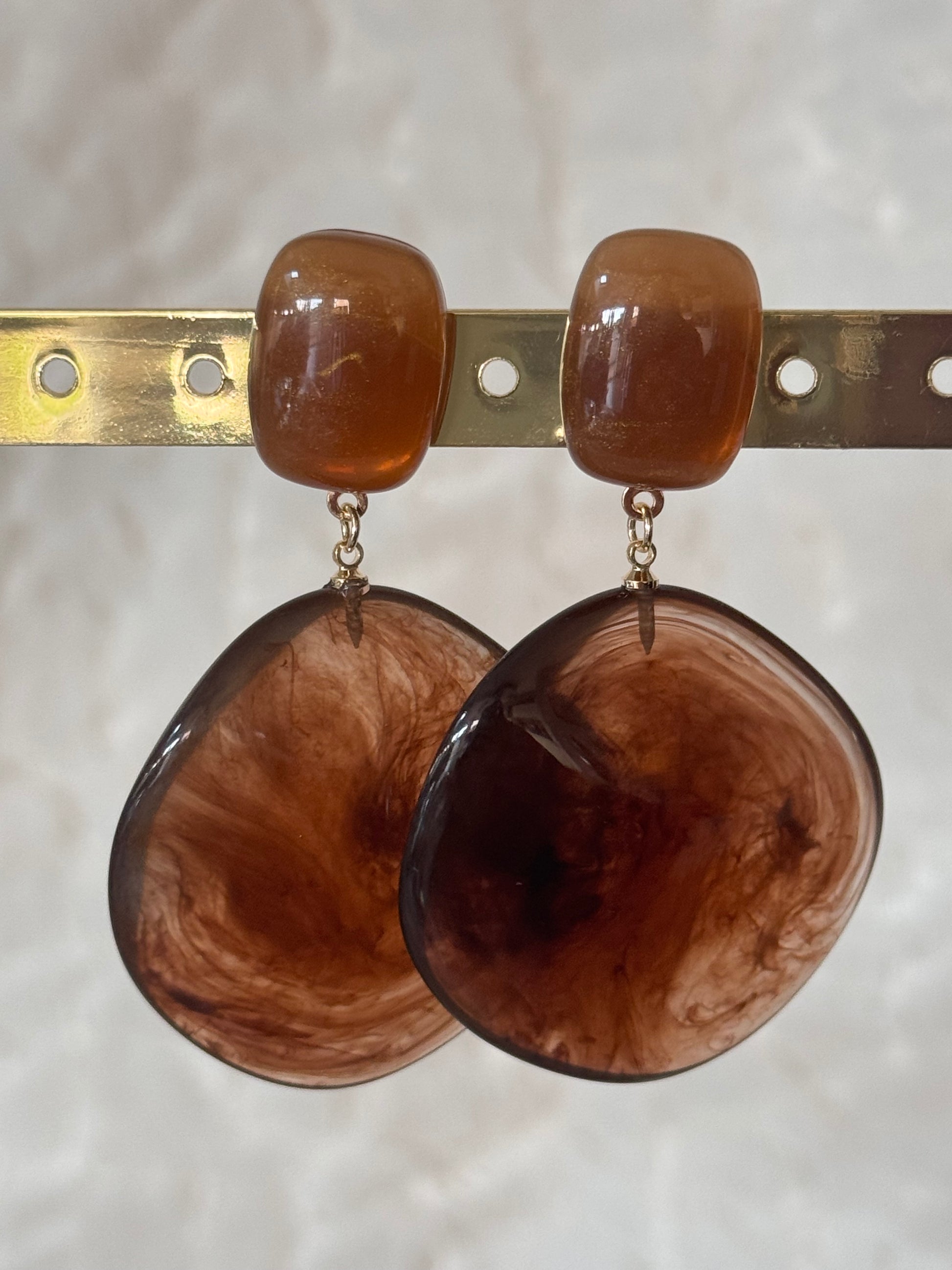 Boucles d’oreilles résine brillante femme chic ambre acier inoxydable